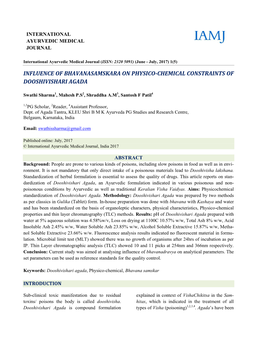 Influence of Bhavanasamskara on Physico-Chemical Constraints of Dooshivishari Agada