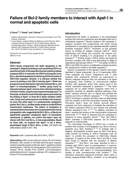 Failure of Bcl-2 Family Members to Interact with Apaf-1 in Normal and Apoptotic Cells