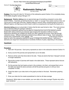Radiometric Dating Lab by Vicky Jordan