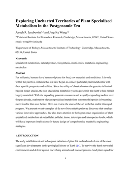 Exploring Uncharted Territories of Plant Specialized Metabolism in the Postgenomic Era