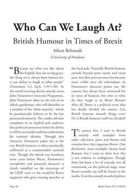 Who Can We Laugh At? British Humour in Times of Brexit Aileen Behrendt (University of Potsdam)