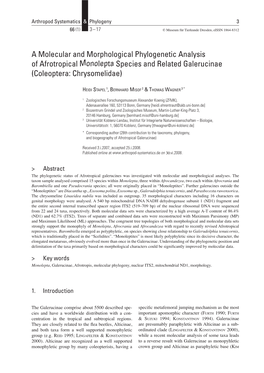 A Molecular and Morphological Phylogenetic Analysis of Afrotropical Monolepta Species and Related Galerucinae (Coleoptera: Chrysomelidae)