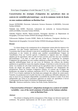 Caractérisation Des Stratégies D'adaptation Des Agriculteurs Dans