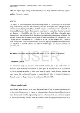 The Impact of Gas Flaring on the Air Quality: a Case Study of Izombe in Earstern Nigeria