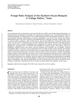 Forage Ratio Analysis of the Southern House Mosquito in College Station, Texas