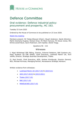 Defence Industrial Policy: Procurement and Prosperity, HC 163