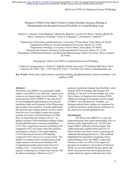 Mutation of Ebola Virus Matrix Protein Cysteine Residues Increases Binding to Phosphatidylserine Through Increased Flexibility of a Lipid Binding Loop