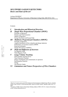 MULTIWIRE GASEOUS DETECTORS: Basics and State-Of-The-Art 1