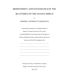 Biodiversity and Systematics of the Blattodea of the Guiana Shield