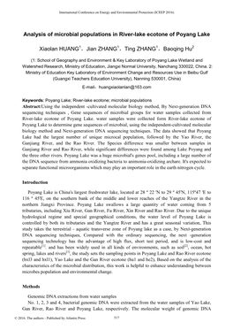 Analysis of Microbial Populations in River-Lake Ecotone of Poyang Lake