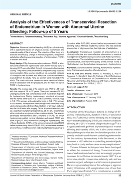 Analysis of the Effectiveness of Transcervical Resection of Endometrium in Women with Abnormal Uterine Bleeding