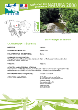 Site &gt;&gt; Gorges De La Rhue CARTE D'identité DU SITE