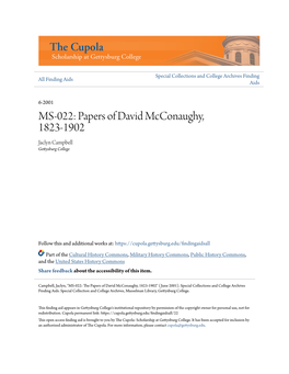 MS-022: Papers of David Mcconaughy, 1823-1902 Jaclyn Campbell Gettysburg College