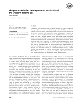 The Post-Caledonian Development of Svalbard and the Western Barents Sea David Worsley