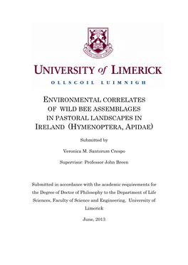 Environmental Correlates of Wild Bee Assemblages in Pastoral Landscapes in Ireland (Hymenoptera, Apidae)