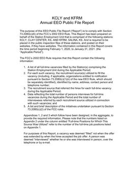 KCLY and KFRM Annual EEO Public File Report