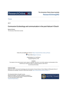 Communion Ecclesiology and Communication in the Post-Vatican II Church
