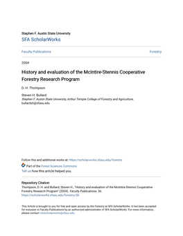 History and Evaluation of the Mcintire-Stennis Cooperative Forestry Research Program