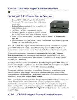 Exp-S1110PE Poe+ Gigabit Ethernet Extenders