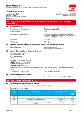 Safety Data Sheet: Calconcarboxylic Acid