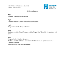 8Th Grade Science Day 1 Complete “Traveling Kannemeyeria” Day 2