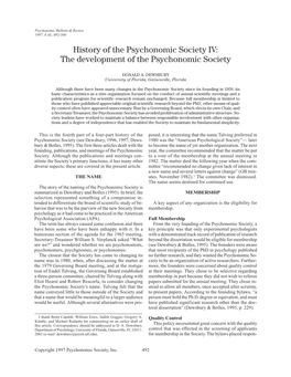 History of the Psychonomic Society IV: the Development of the Psychonomic Society