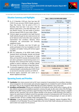 Health Situation Report 47 (Released: 16 November 2020; Report Period: 09-15 November 2020)