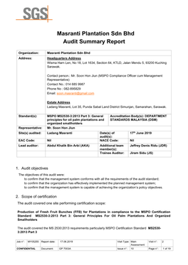 Masranti Plantation Sdn Bhd Audit Summary Report