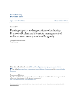 Family, Property, and Negotiations of Authority: Francoise Brulart and The