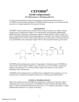 CEFOBID (Sterile Cefoperazone) for Intravenous Or Intramuscular Use