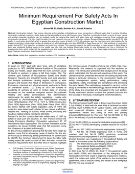 Minimum Requirement for Safety Acts in Egyptian Construction Market