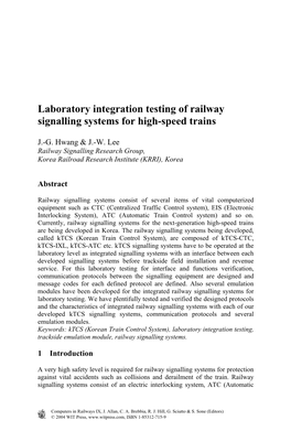 Laboratory Integration Testing of Railway Signalling Systems for High-Speed Trains