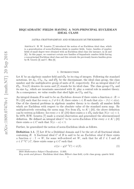 Arxiv:1809.07478V1 [Math.NT] 20 Sep 2018 Hr Exists There Containing Ute,H Eeaie H Oino Omecieniel Sfollow As 1.1