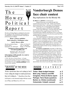 The Howey Political Report Is Published by Newslink Councilman Steve Melcher and Wayne Crowe, an African- Inc