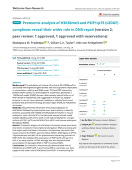 Proteomic Analysis of H3k36me3 and PSIP1/P75 (LEDGF) Complexes