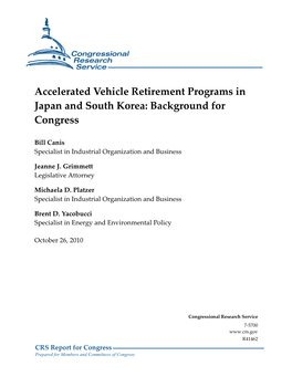 Accelerated Vehicle Retirement Programs in Japan and South Korea: Background for Congress