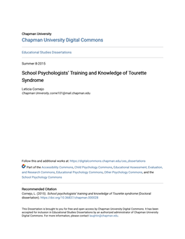 School Psychologists' Training and Knowledge of Tourette Syndrome