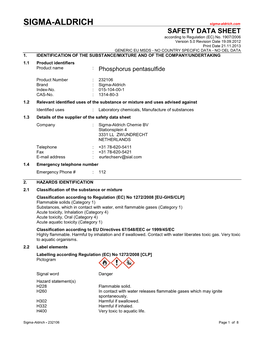 SAFETY DATA SHEET According to Regulation (EC) No