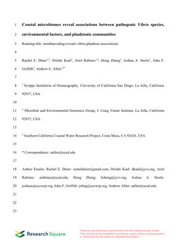 Coastal Microbiomes Reveal Associations Between Pathogenic Vibrio Species