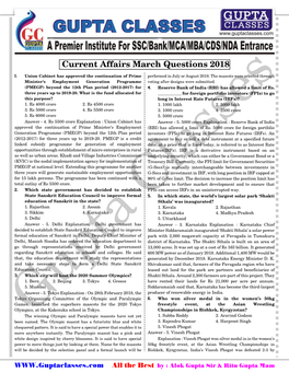 Current Affairs March Questions 2018