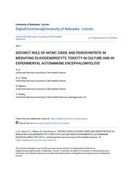 Distinct Role of Nitric Oxide and Peroxynitrite in Mediating Oligodendrocyte Toxicity in Culture and in Experimental Autoimmune Encephalomyelitis