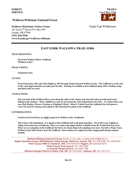 Printable Map and Information Sheet on the East Fork Wallowa Trail #1804