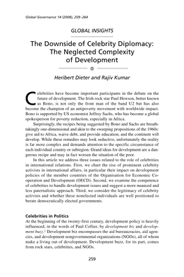 The Downside of Celebrity Diplomacy: the Neglected Complexity of Development C Heribert Dieter and Rajiv Kumar