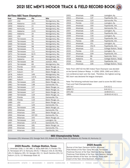 2021 Sec Men's Indoor Track & Field Record Book