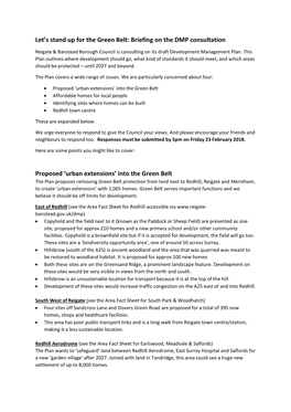 Briefing on the DMP Consultation Proposed 'Urban Extensions' Into