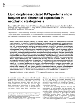 Lipid Droplet-Associated PAT-Proteins Show Frequent and Differential Expression in Neoplastic Steatogenesis