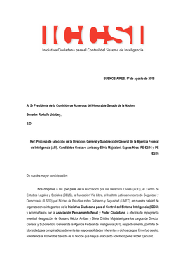 BUENOS AIRES, 1° De Agosto De 2016 Al Sr Presidente De La