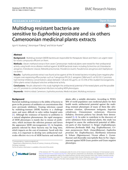 Multidrug Resistant Bacteria Are Sensitive to Euphorbia Prostrata and Six Others Cameroonian Medicinal Plants Extracts Igor K