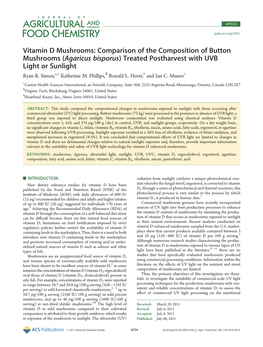 Vitamin D Mushrooms: Comparison of the Composition of Button Mushrooms (Agaricus Bisporus) Treated Postharvest with UVB Light Or Sunlight Ryan R