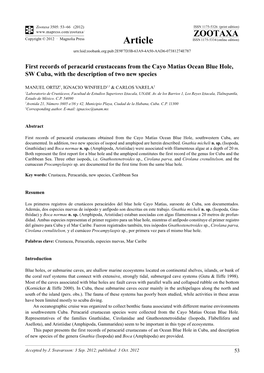 First Records of Peracarid Crustaceans from the Cayo Matias Ocean Blue Hole, SW Cuba, with the Description of Two New Species